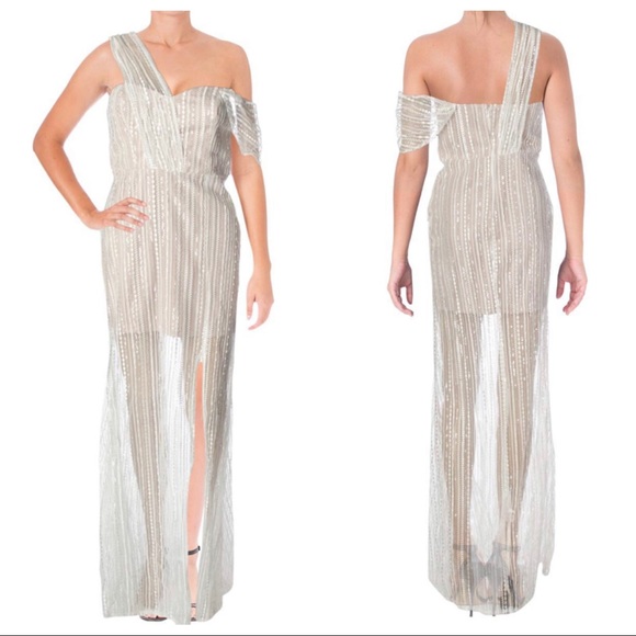 Aqua Dresses & Skirts - AQUA Embroidered One Shoulder Illusion Gown